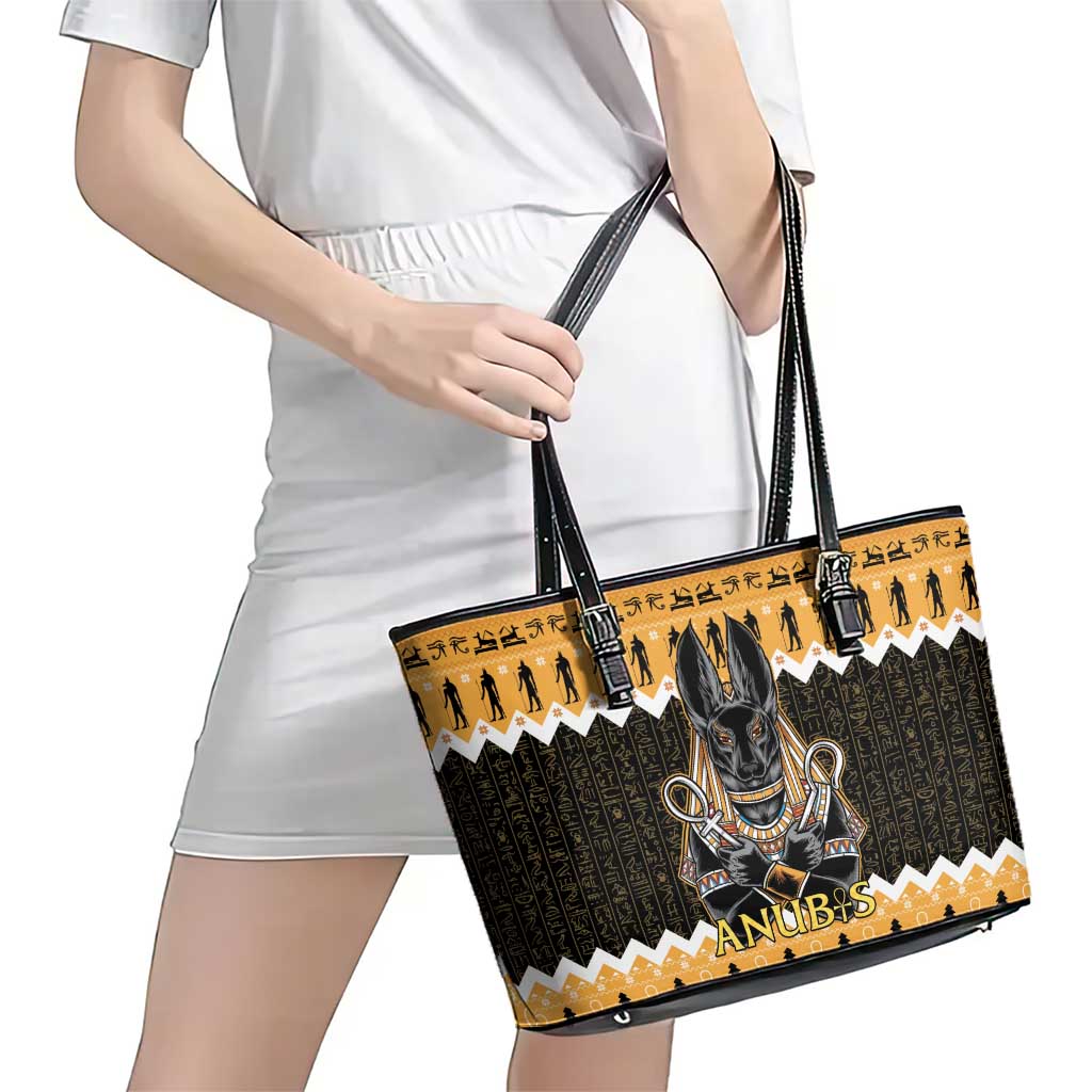 Ancient Egyptian Christmas Leather Tote Bag Anubis Eid Milad Majid - Wonder Print Shop