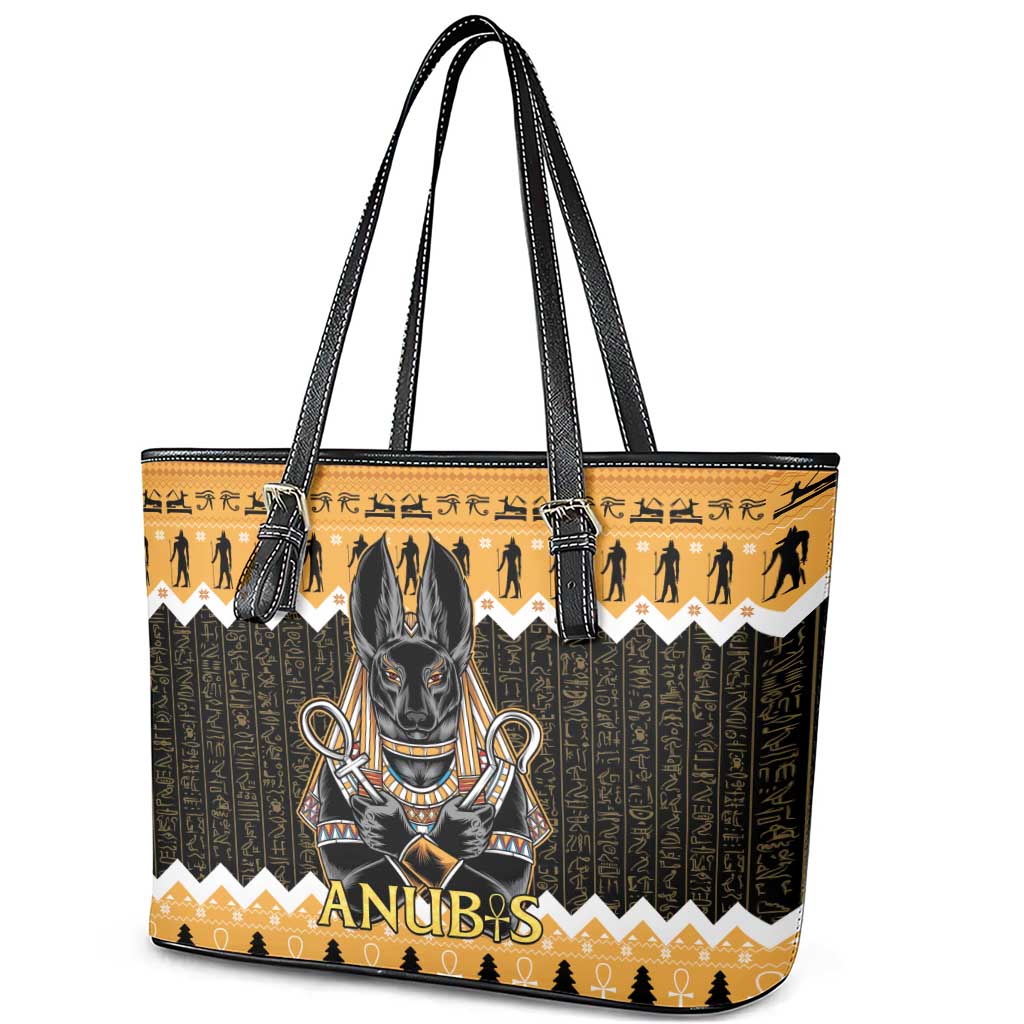 Ancient Egyptian Christmas Leather Tote Bag Anubis Eid Milad Majid - Wonder Print Shop