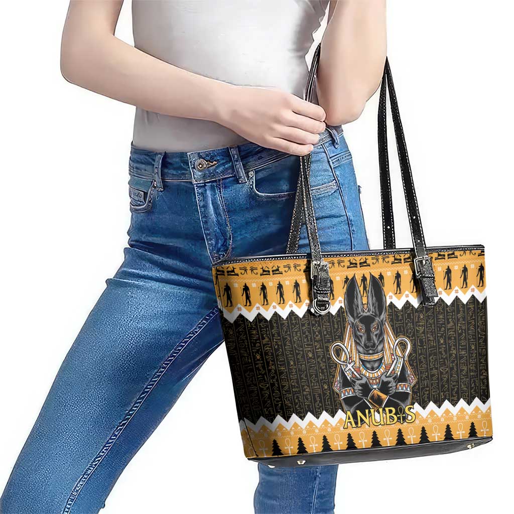 Ancient Egyptian Christmas Leather Tote Bag Anubis Eid Milad Majid - Wonder Print Shop