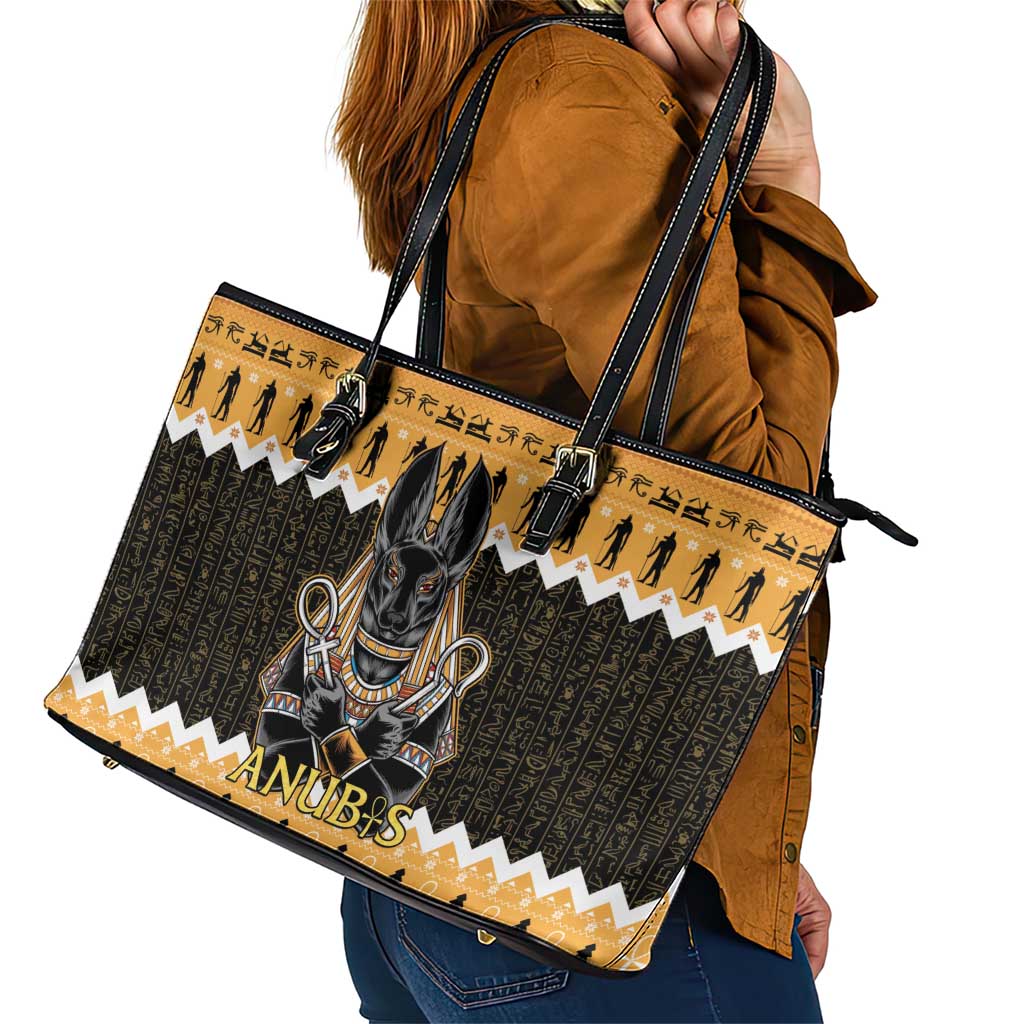 Ancient Egyptian Christmas Leather Tote Bag Anubis Eid Milad Majid - Wonder Print Shop