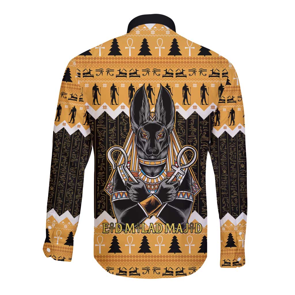 Ancient Egyptian Christmas Long Sleeve Button Shirt Anubis Eid Milad Majid - Wonder Print Shop