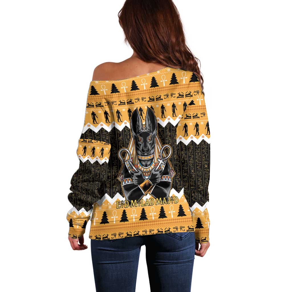 Ancient Egyptian Christmas Off Shoulder Sweater Anubis Eid Milad Majid - Wonder Print Shop