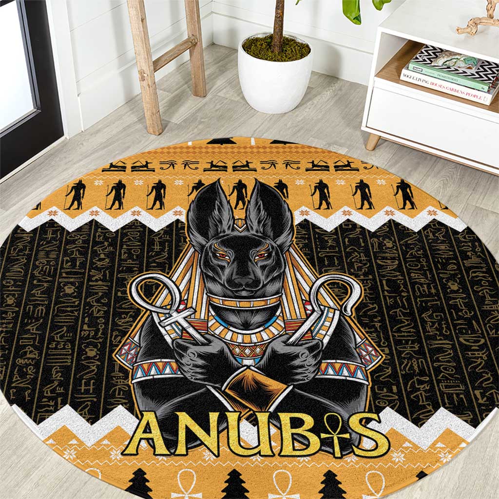 Ancient Egyptian Christmas Round Carpet Anubis Eid Milad Majid