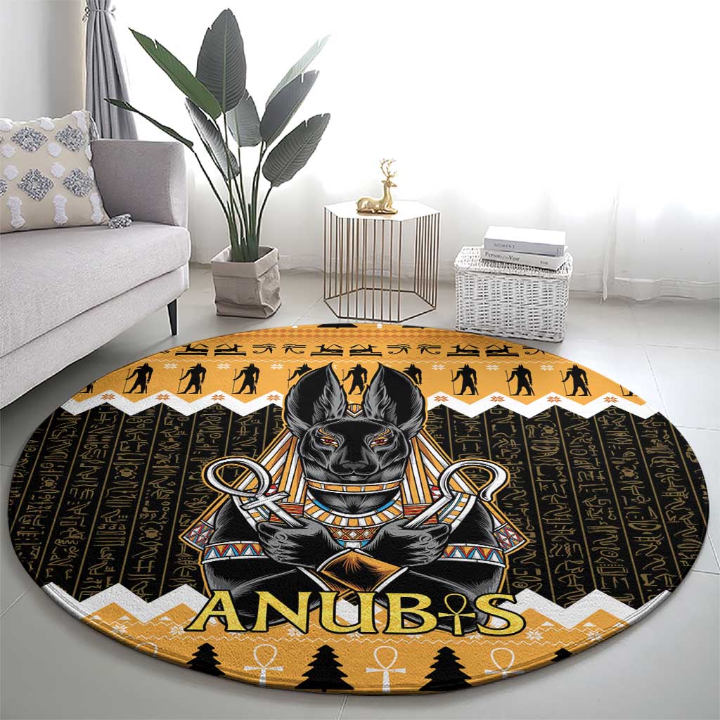 Ancient Egyptian Christmas Round Carpet Anubis Eid Milad Majid
