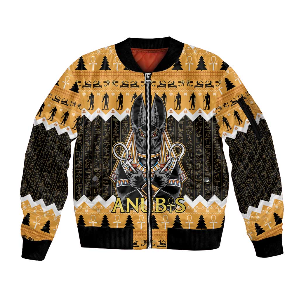 Ancient Egyptian Christmas Sleeve Zip Bomber Jacket Anubis Eid Milad Majid - Wonder Print Shop