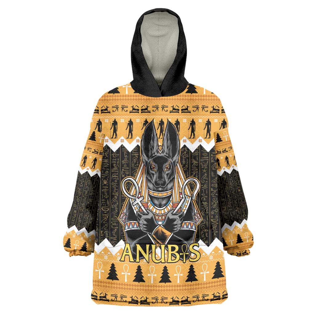 Ancient Egyptian Christmas Wearable Blanket Hoodie Anubis Eid Milad Majid - Wonder Print Shop