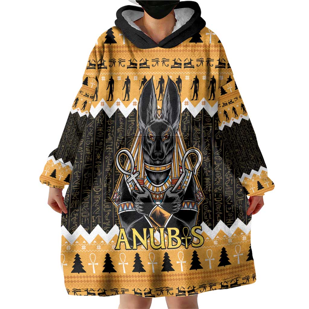 Ancient Egyptian Christmas Wearable Blanket Hoodie Anubis Eid Milad Majid - Wonder Print Shop