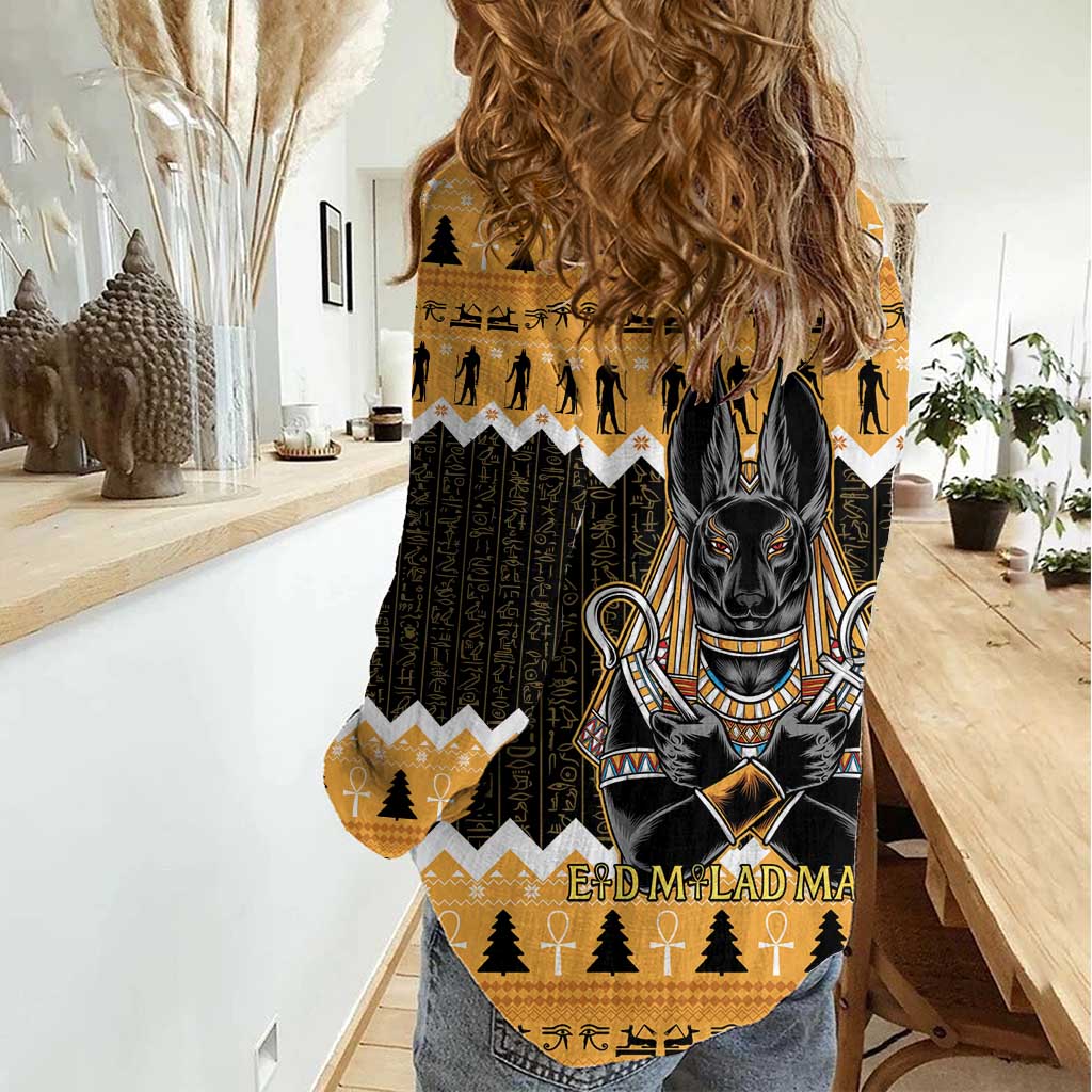 Ancient Egyptian Christmas Women Casual Shirt Anubis Eid Milad Majid - Wonder Print Shop