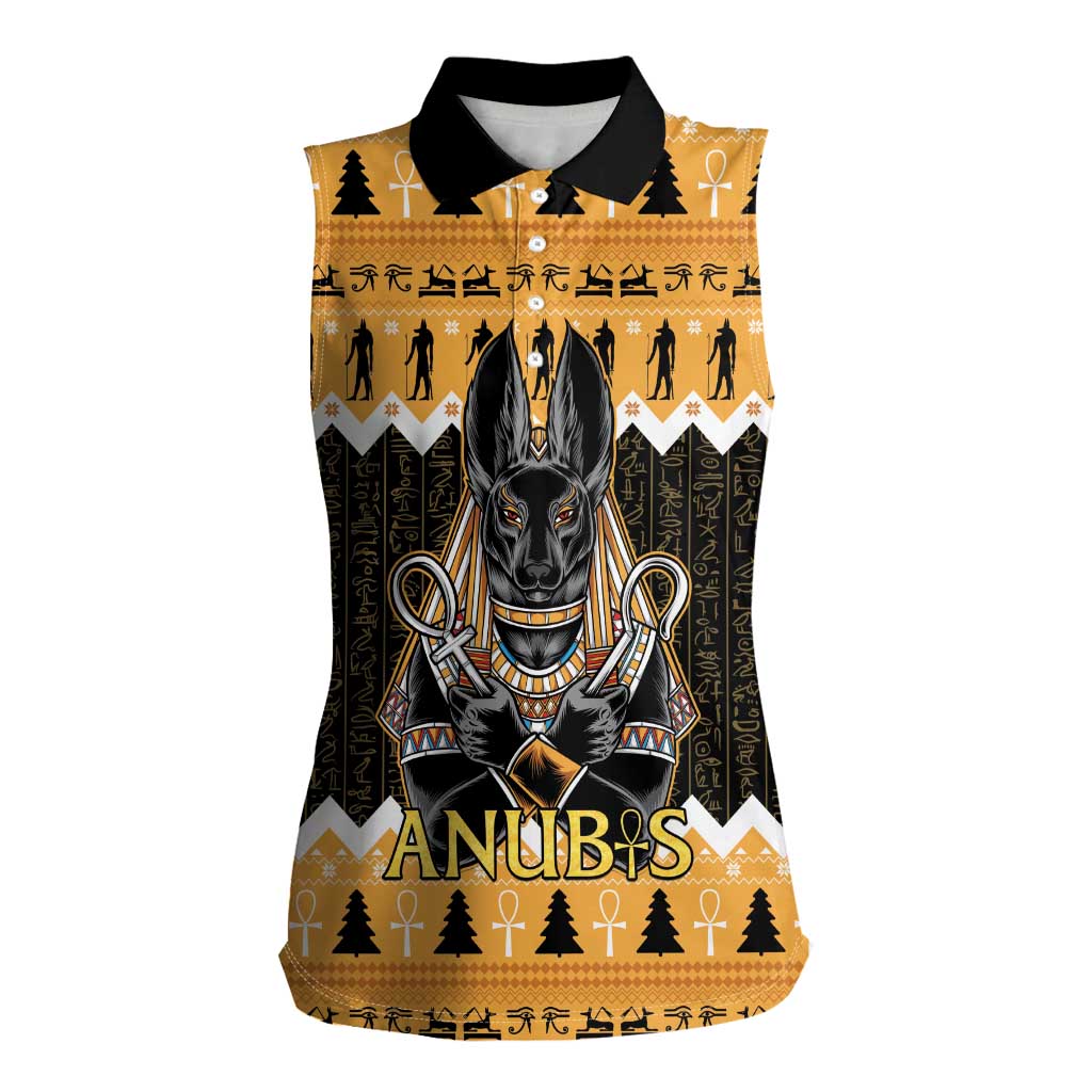 Ancient Egyptian Christmas Women Sleeveless Polo Shirt Anubis Eid Milad Majid - Wonder Print Shop