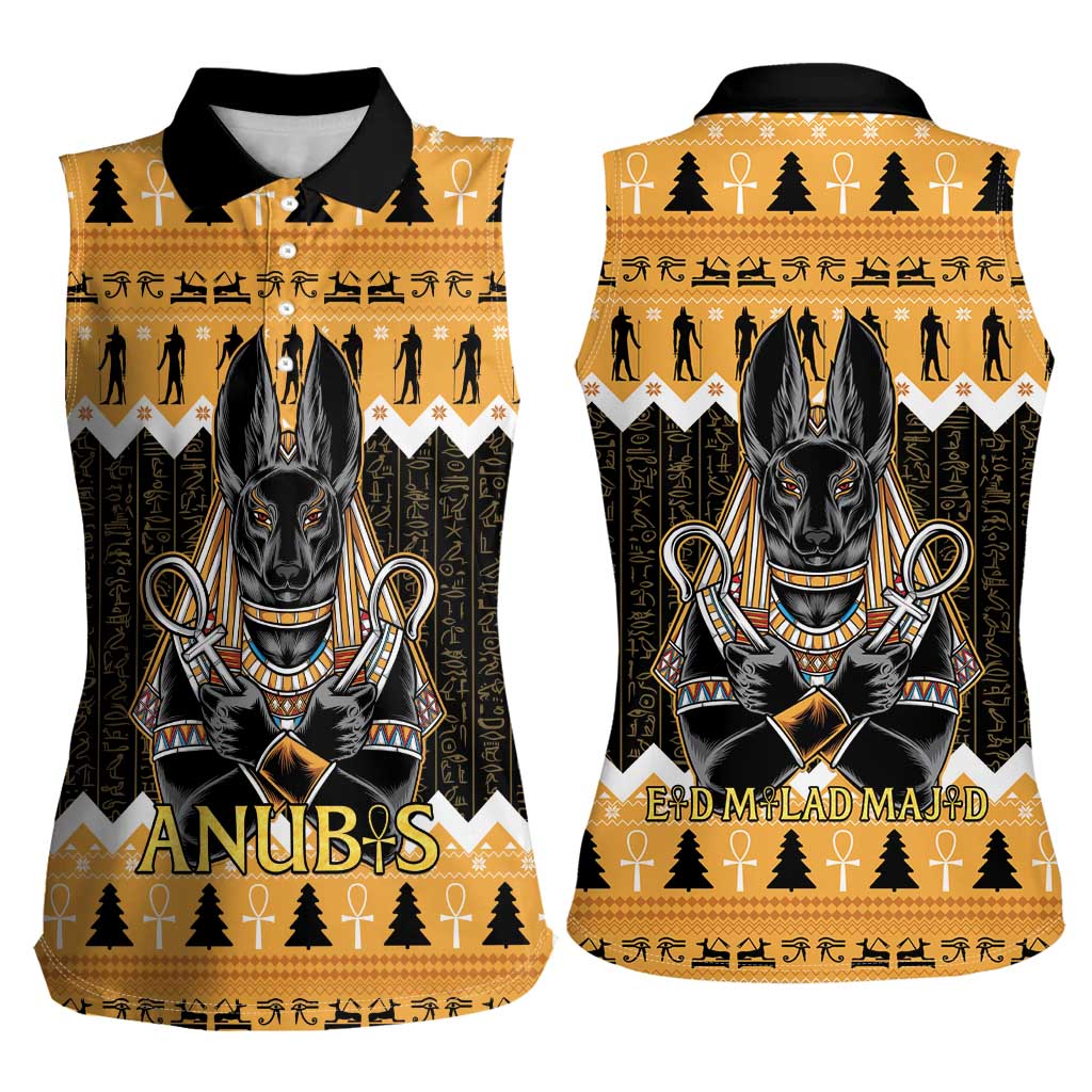 Ancient Egyptian Christmas Women Sleeveless Polo Shirt Anubis Eid Milad Majid - Wonder Print Shop