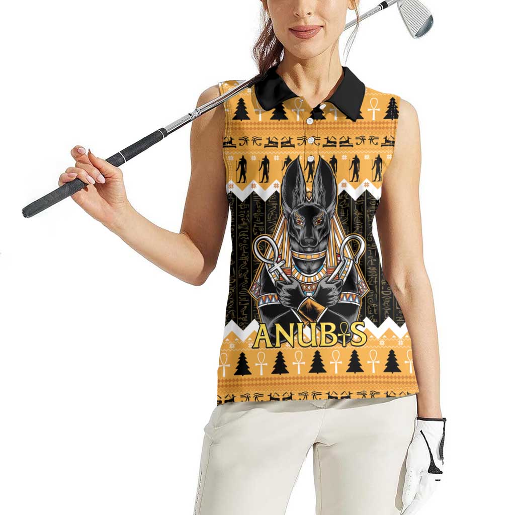 Ancient Egyptian Christmas Women Sleeveless Polo Shirt Anubis Eid Milad Majid - Wonder Print Shop