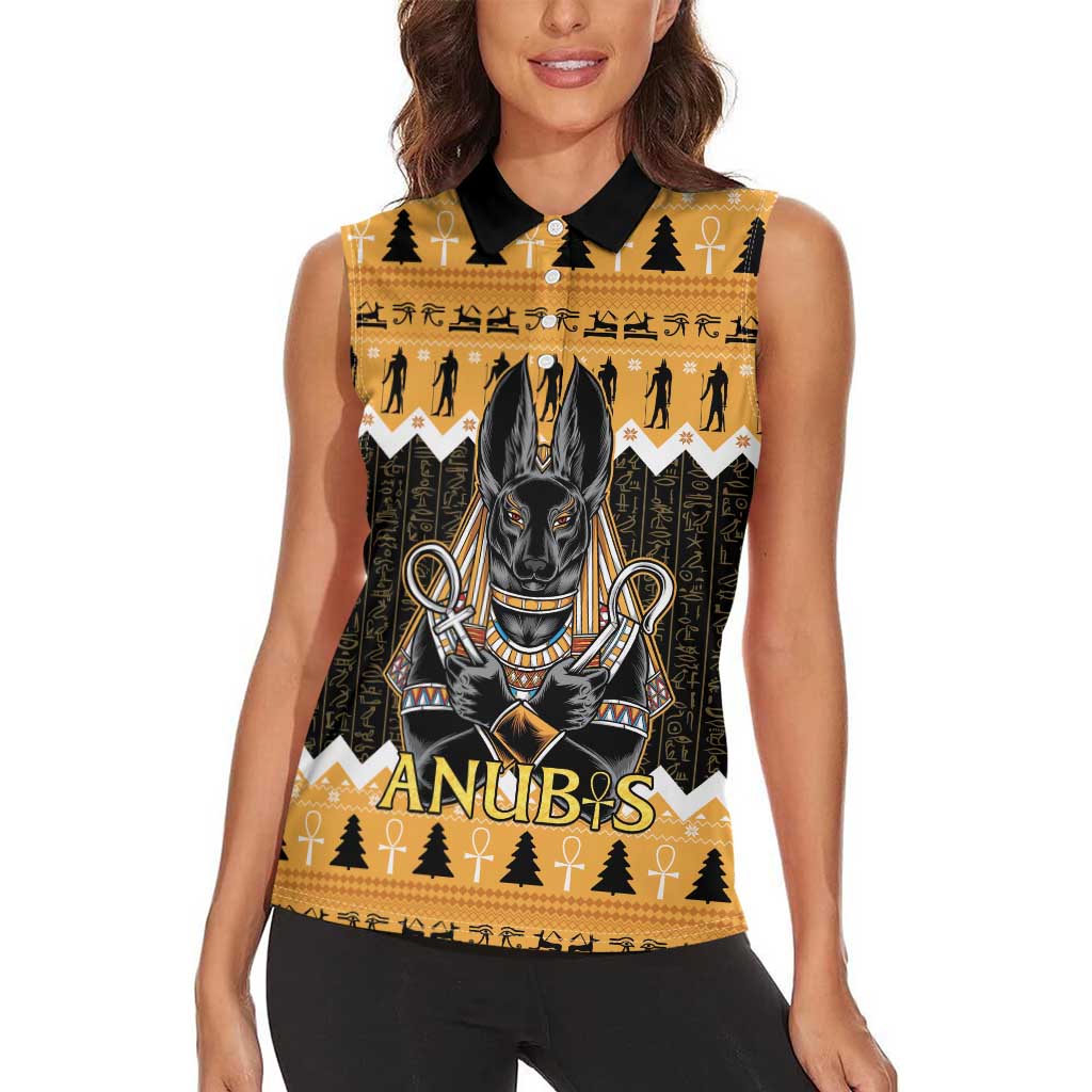 Ancient Egyptian Christmas Women Sleeveless Polo Shirt Anubis Eid Milad Majid - Wonder Print Shop