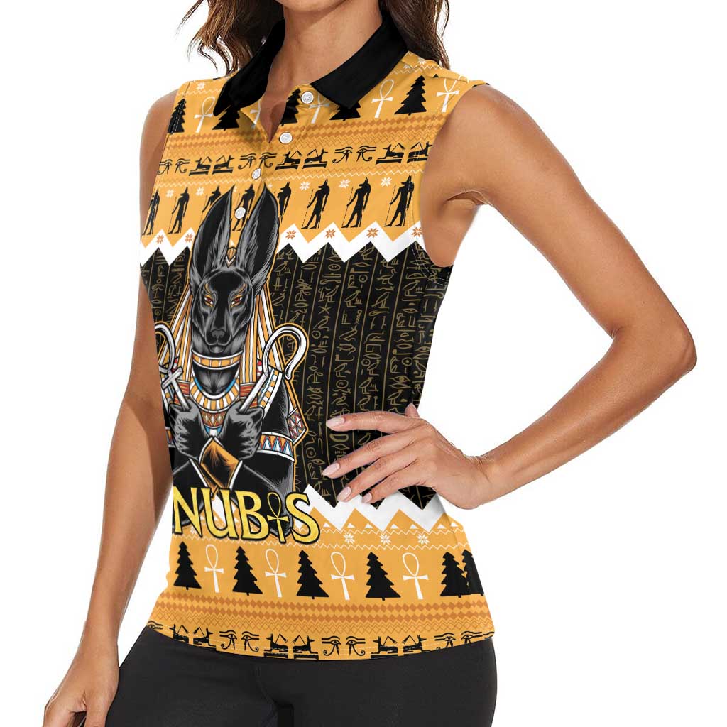 Ancient Egyptian Christmas Women Sleeveless Polo Shirt Anubis Eid Milad Majid - Wonder Print Shop