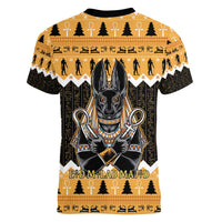 Ancient Egyptian Christmas Women V-Neck T-Shirt Anubis Eid Milad Majid - Wonder Print Shop