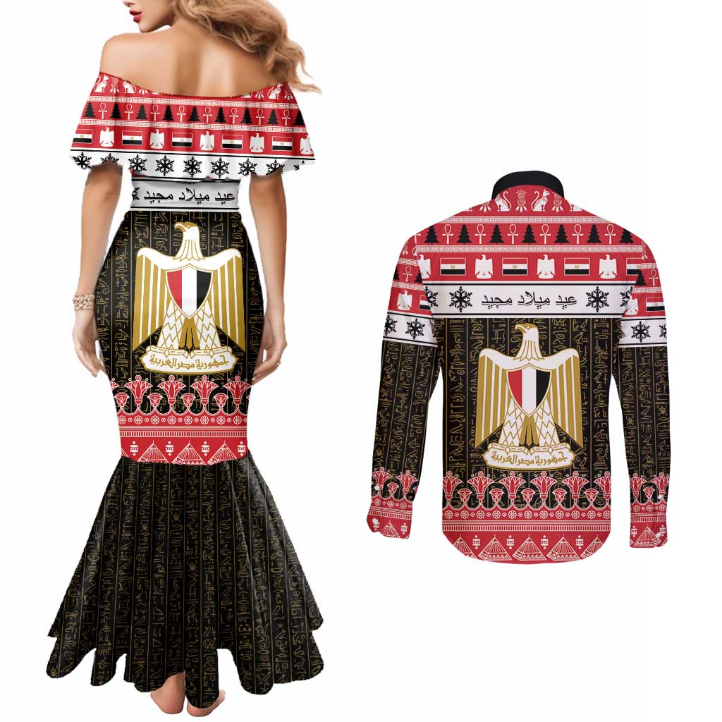 Egypt Christmas Couples Matching Mermaid Dress and Long Sleeve Button Shirt Coat Of Arms Eid Milad Majid LT15