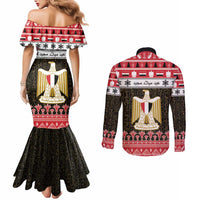 Egypt Christmas Couples Matching Mermaid Dress and Long Sleeve Button Shirt Coat Of Arms Eid Milad Majid LT15