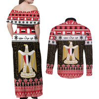 Egypt Christmas Couples Matching Off Shoulder Maxi Dress and Long Sleeve Button Shirt Coat Of Arms Eid Milad Majid LT15