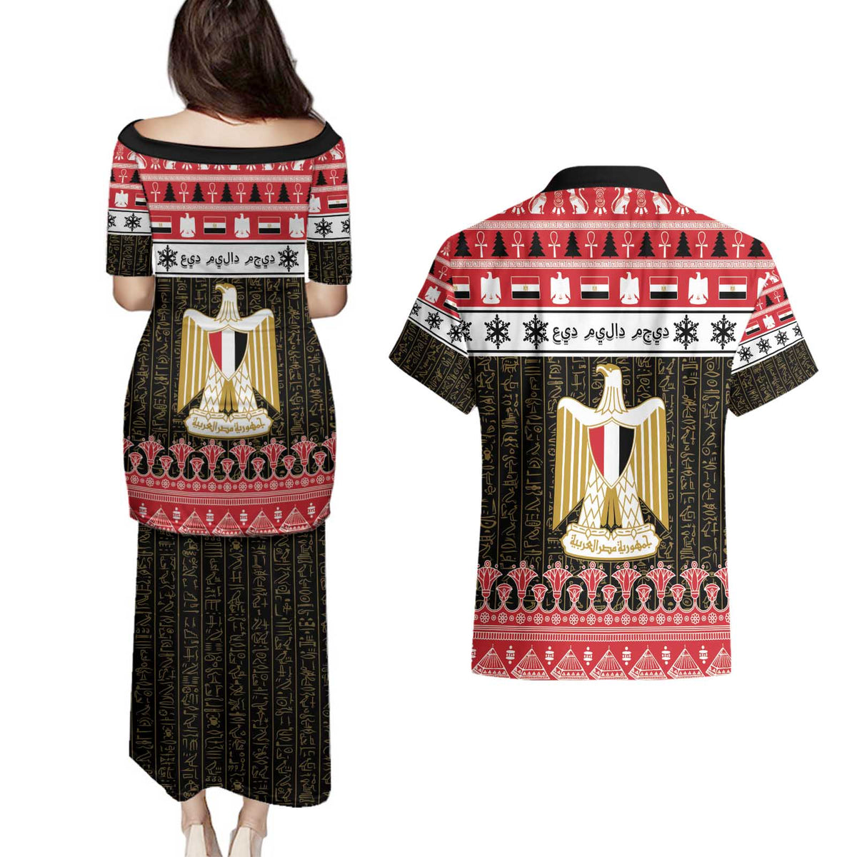Egypt Christmas Couples Matching Puletasi and Hawaiian Shirt Coat Of Arms Eid Milad Majid - Wonder Print Shop