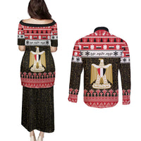Egypt Christmas Couples Matching Puletasi and Long Sleeve Button Shirt Coat Of Arms Eid Milad Majid - Wonder Print Shop