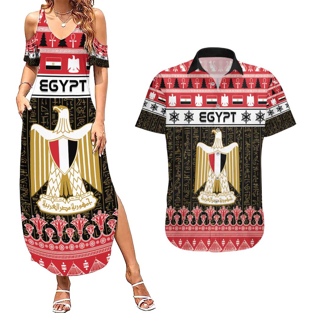 Egypt Christmas Couples Matching Summer Maxi Dress and Hawaiian Shirt Coat Of Arms Eid Milad Majid - Wonder Print Shop
