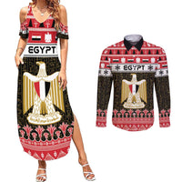 Egypt Christmas Couples Matching Summer Maxi Dress and Long Sleeve Button Shirt Coat Of Arms Eid Milad Majid - Wonder Print Shop