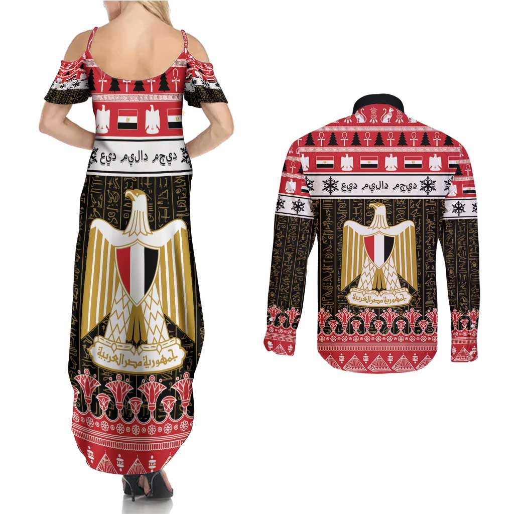 Egypt Christmas Couples Matching Summer Maxi Dress and Long Sleeve Button Shirt Coat Of Arms Eid Milad Majid - Wonder Print Shop