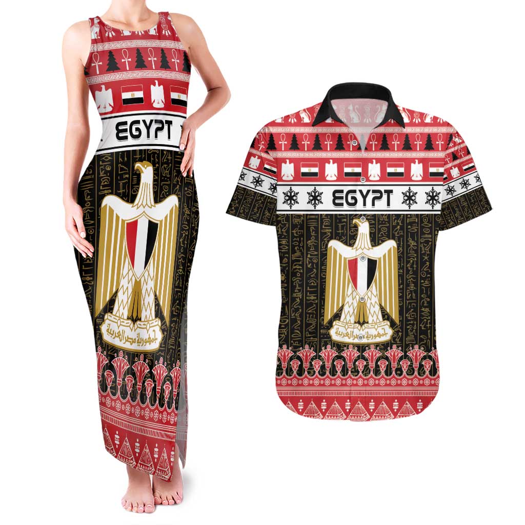 Egypt Christmas Couples Matching Tank Maxi Dress and Hawaiian Shirt Coat Of Arms Eid Milad Majid - Wonder Print Shop