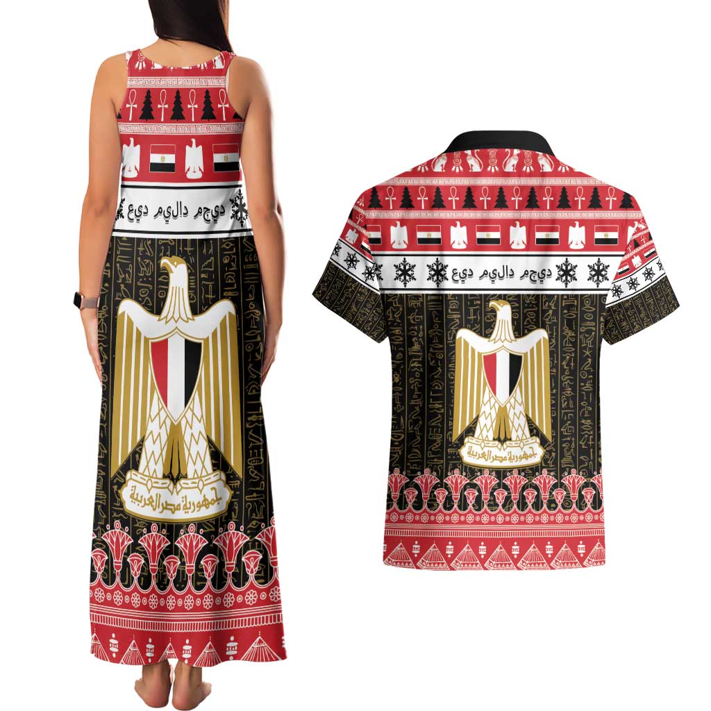 Egypt Christmas Couples Matching Tank Maxi Dress and Hawaiian Shirt Coat Of Arms Eid Milad Majid - Wonder Print Shop