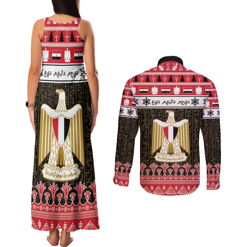 Egypt Christmas Couples Matching Tank Maxi Dress and Long Sleeve Button Shirt Coat Of Arms Eid Milad Majid - Wonder Print Shop
