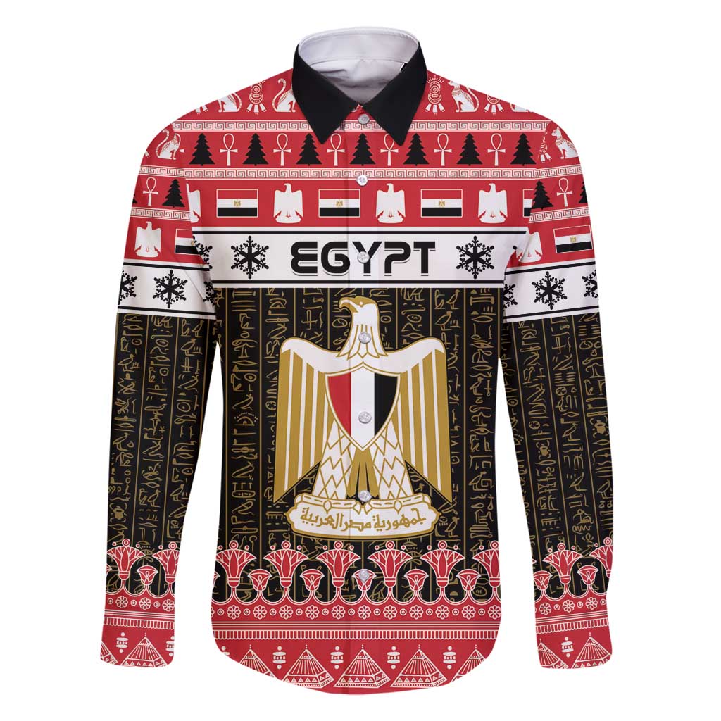 Egypt Christmas Family Matching Long Sleeve Bodycon Dress and Hawaiian Shirt Coat Of Arms Eid Milad Majid - Wonder Print Shop