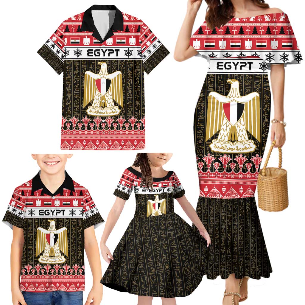 Egypt Christmas Family Matching Mermaid Dress and Hawaiian Shirt Coat Of Arms Eid Milad Majid - Wonder Print Shop