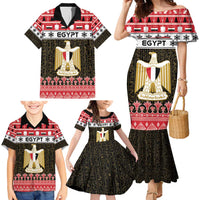 Egypt Christmas Family Matching Mermaid Dress and Hawaiian Shirt Coat Of Arms Eid Milad Majid - Wonder Print Shop