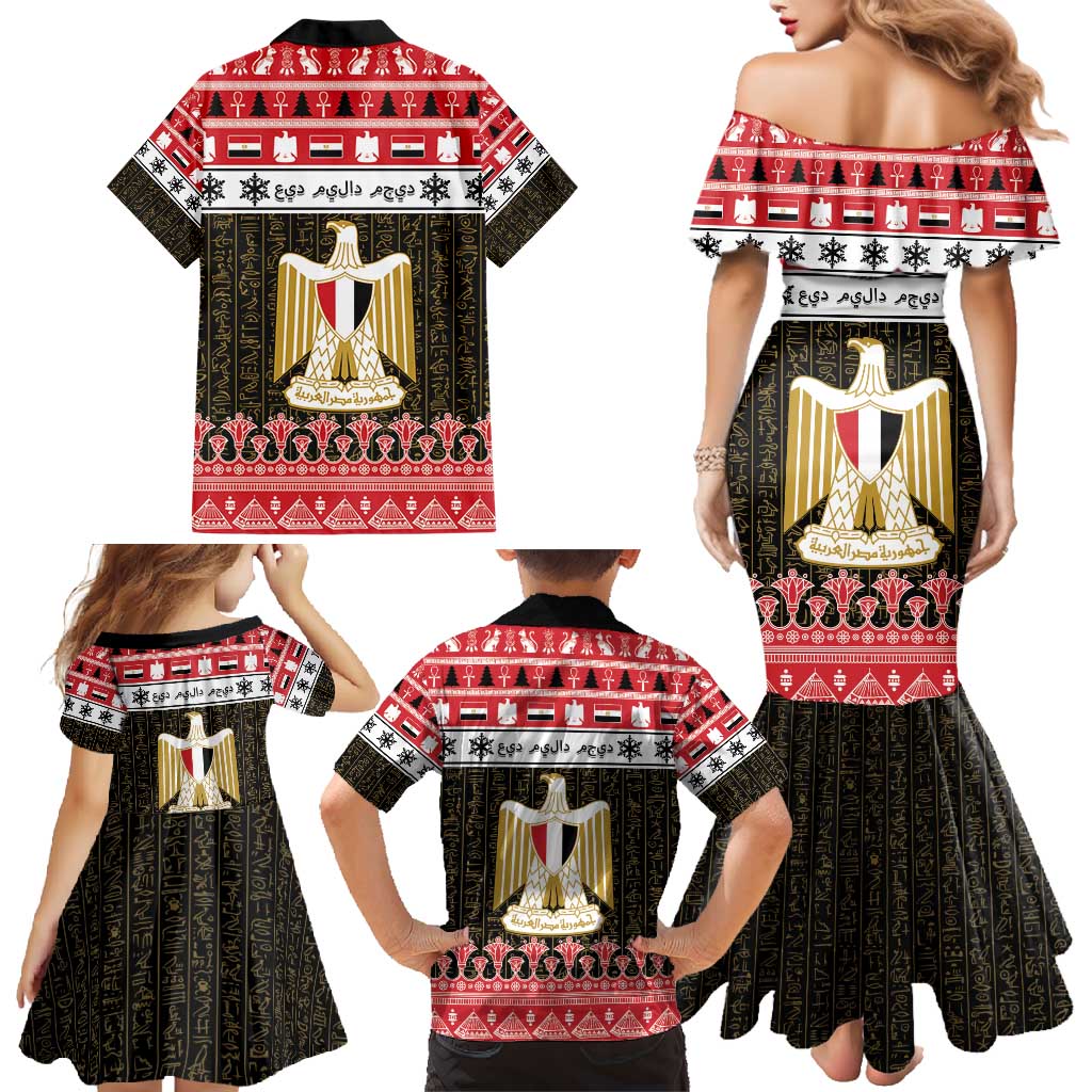 Egypt Christmas Family Matching Mermaid Dress and Hawaiian Shirt Coat Of Arms Eid Milad Majid - Wonder Print Shop
