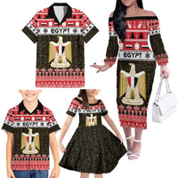 Egypt Christmas Family Matching Off The Shoulder Long Sleeve Dress and Hawaiian Shirt Coat Of Arms Eid Milad Majid - Wonder Print Shop