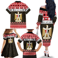 Egypt Christmas Family Matching Off The Shoulder Long Sleeve Dress and Hawaiian Shirt Coat Of Arms Eid Milad Majid - Wonder Print Shop