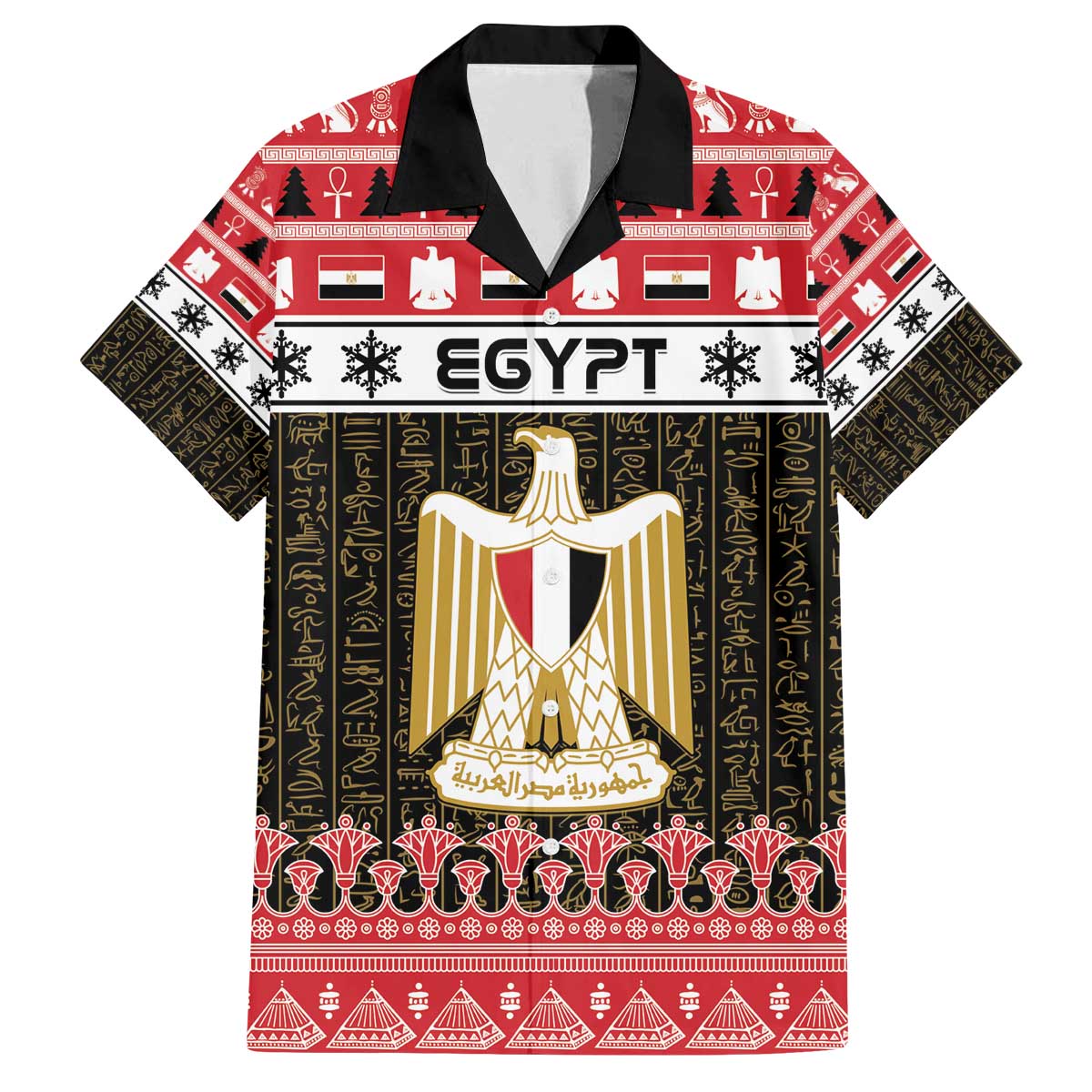 Egypt Christmas Family Matching Off The Shoulder Long Sleeve Dress and Hawaiian Shirt Coat Of Arms Eid Milad Majid - Wonder Print Shop