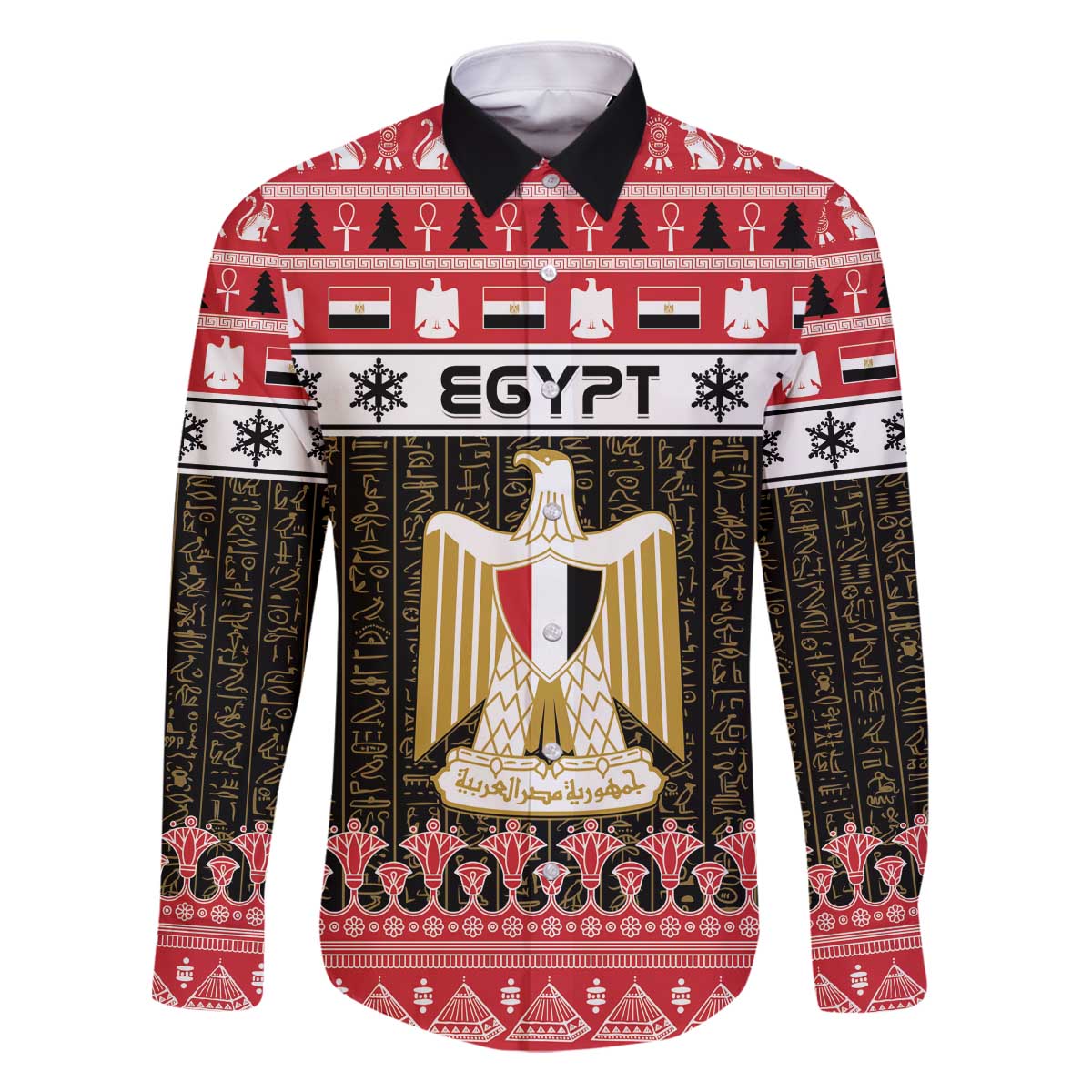Egypt Christmas Family Matching Off The Shoulder Long Sleeve Dress and Hawaiian Shirt Coat Of Arms Eid Milad Majid - Wonder Print Shop