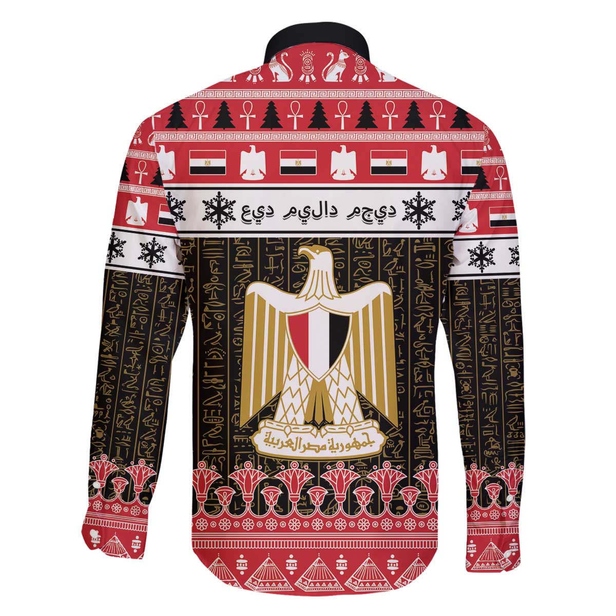 Egypt Christmas Family Matching Off The Shoulder Long Sleeve Dress and Hawaiian Shirt Coat Of Arms Eid Milad Majid - Wonder Print Shop