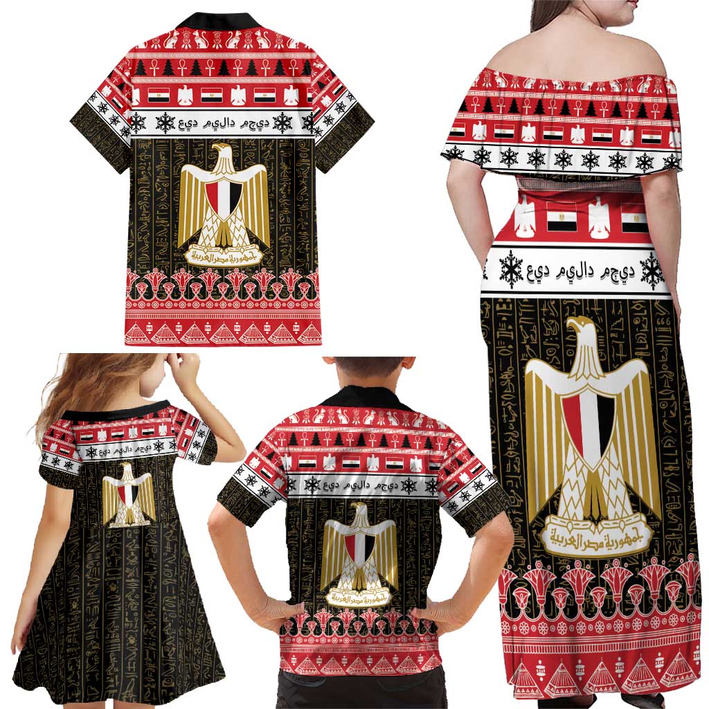 Egypt Christmas Family Matching Off Shoulder Maxi Dress and Hawaiian Shirt Coat Of Arms Eid Milad Majid - Wonder Print Shop