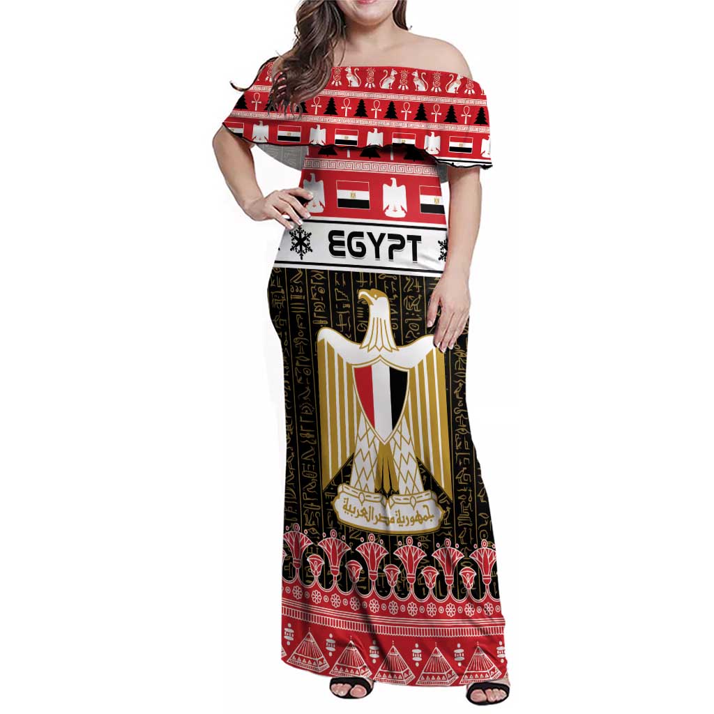 Egypt Christmas Family Matching Off Shoulder Maxi Dress and Hawaiian Shirt Coat Of Arms Eid Milad Majid LT15