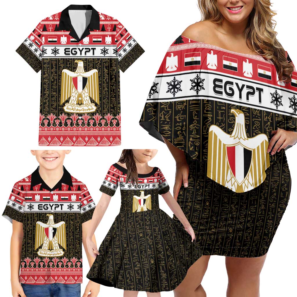 Egypt Christmas Family Matching Off Shoulder Short Dress and Hawaiian Shirt Coat Of Arms Eid Milad Majid - Wonder Print Shop
