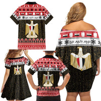Egypt Christmas Family Matching Off Shoulder Short Dress and Hawaiian Shirt Coat Of Arms Eid Milad Majid - Wonder Print Shop