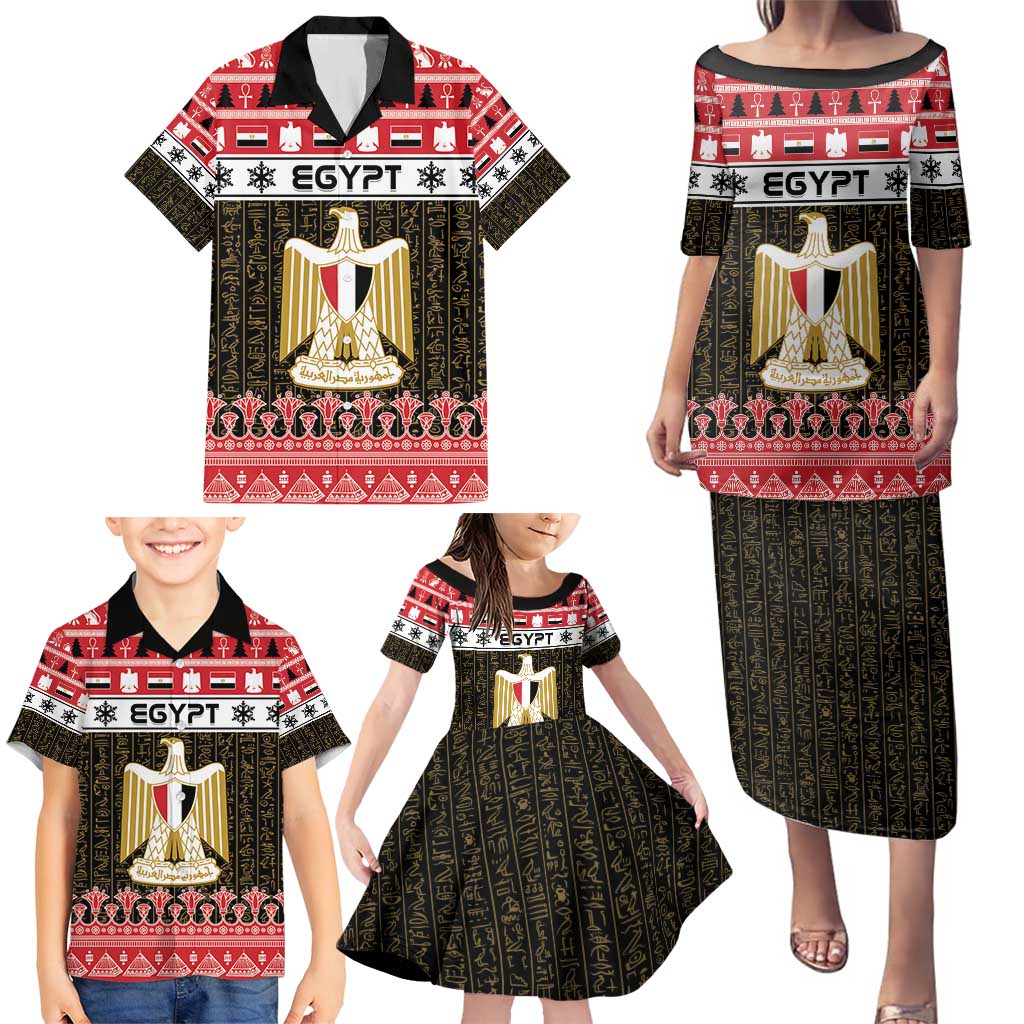 Egypt Christmas Family Matching Puletasi and Hawaiian Shirt Coat Of Arms Eid Milad Majid - Wonder Print Shop