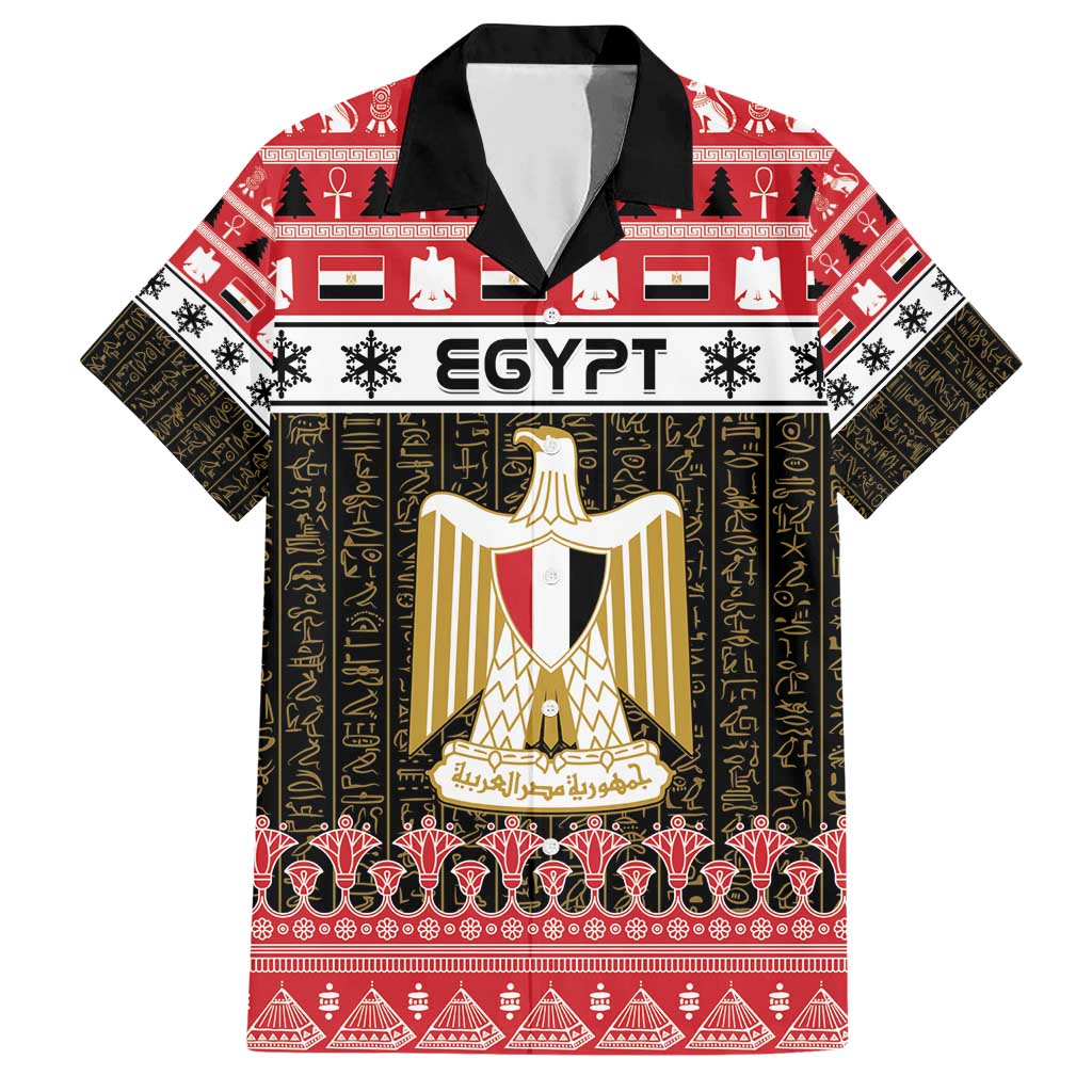 Egypt Christmas Family Matching Short Sleeve Bodycon Dress and Hawaiian Shirt Coat Of Arms Eid Milad Majid - Wonder Print Shop