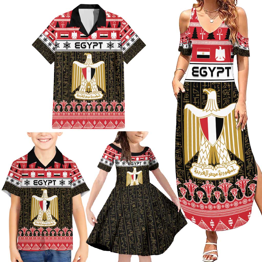 Egypt Christmas Family Matching Summer Maxi Dress and Hawaiian Shirt Coat Of Arms Eid Milad Majid - Wonder Print Shop