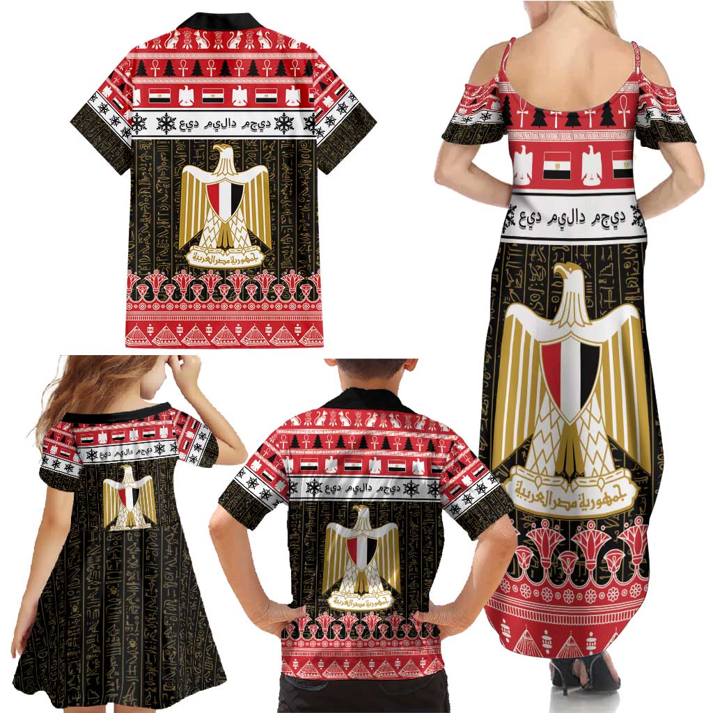 Egypt Christmas Family Matching Summer Maxi Dress and Hawaiian Shirt Coat Of Arms Eid Milad Majid - Wonder Print Shop