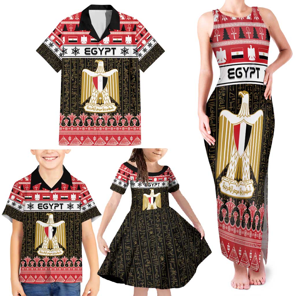 Egypt Christmas Family Matching Tank Maxi Dress and Hawaiian Shirt Coat Of Arms Eid Milad Majid - Wonder Print Shop