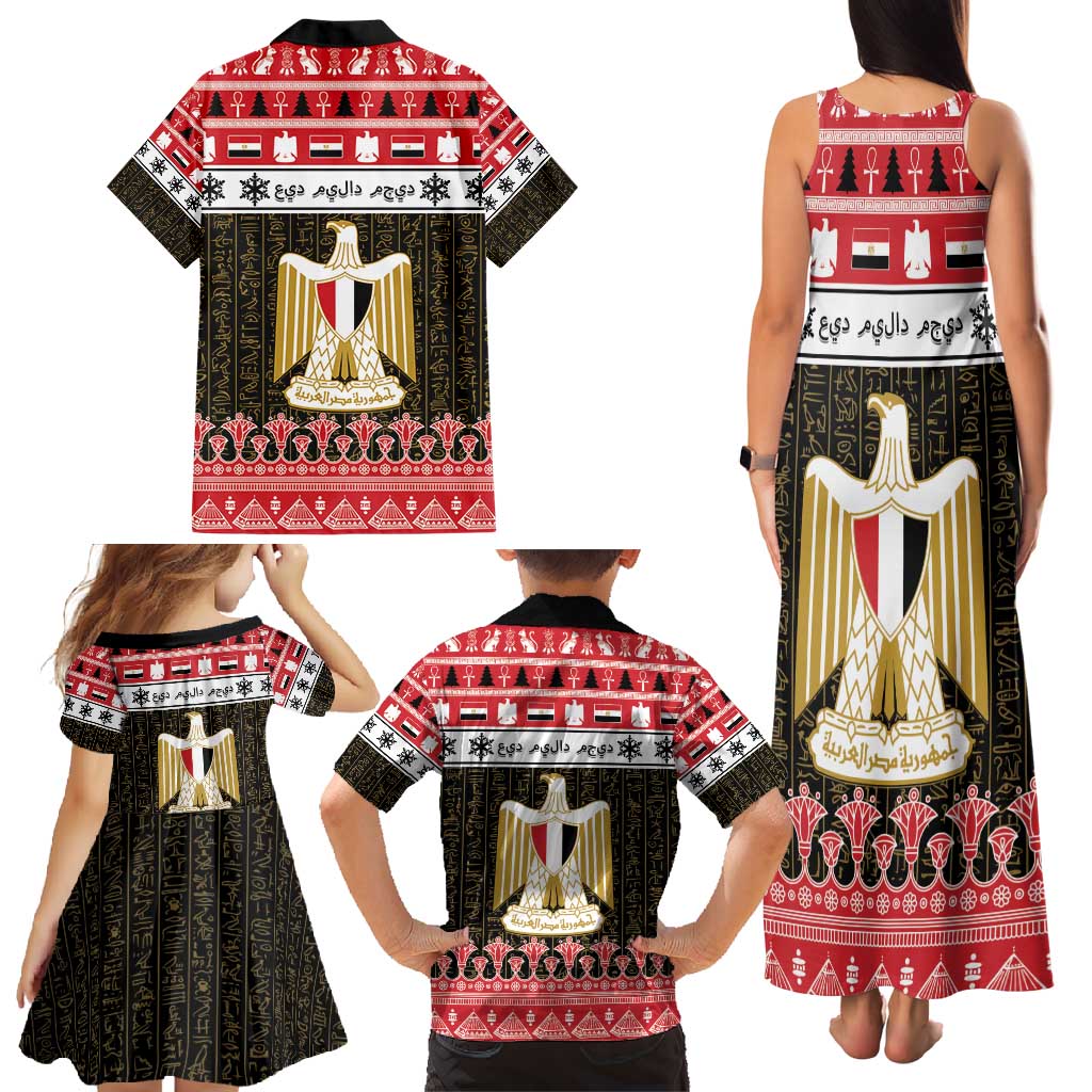 Egypt Christmas Family Matching Tank Maxi Dress and Hawaiian Shirt Coat Of Arms Eid Milad Majid - Wonder Print Shop