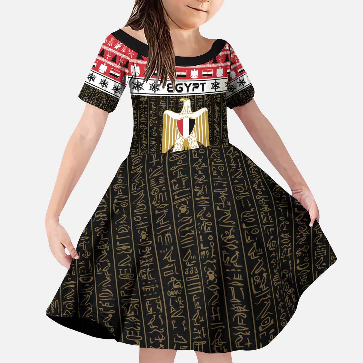 Egypt Christmas Kid Short Sleeve Dress Coat Of Arms Eid Milad Majid - Wonder Print Shop