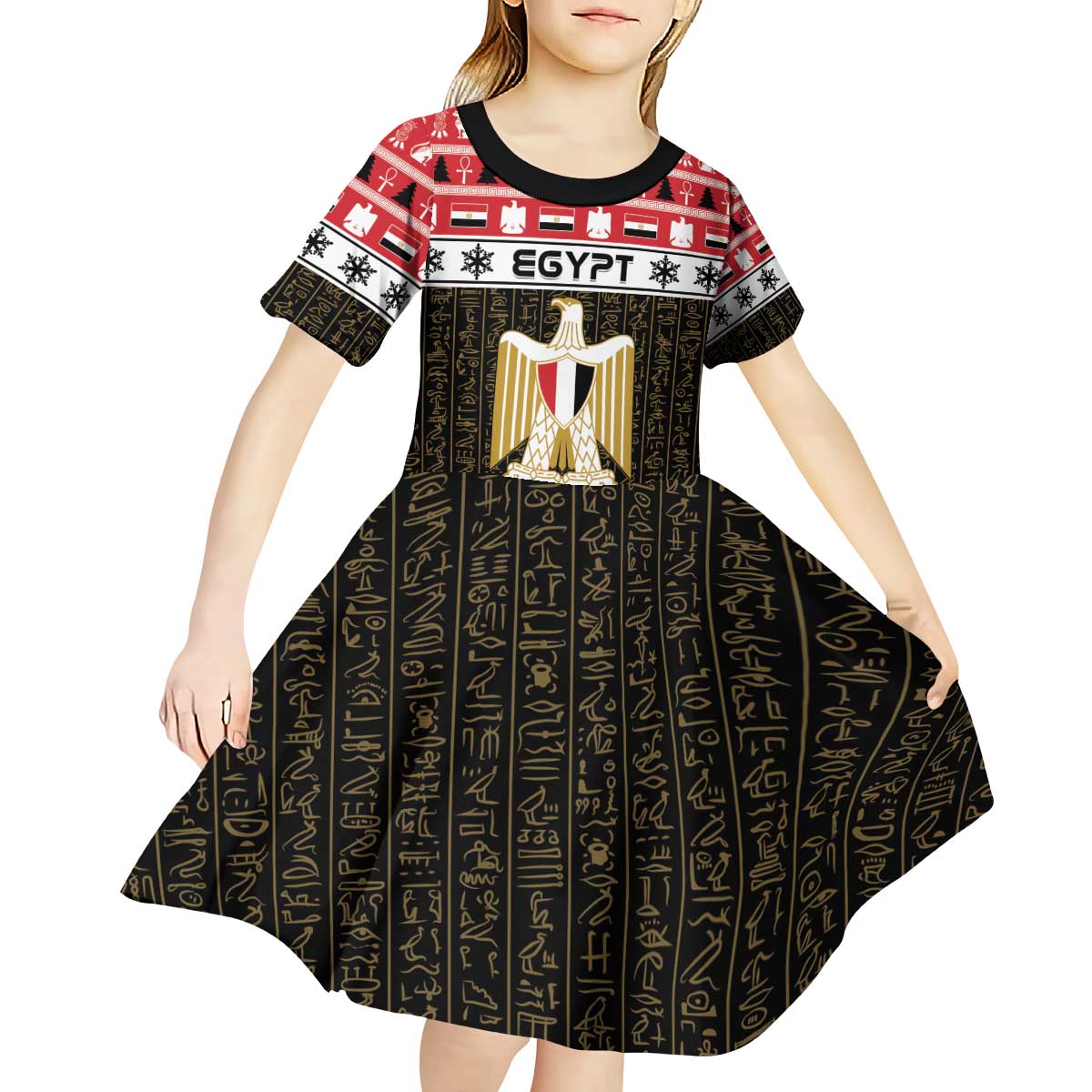 Egypt Christmas Kid Short Sleeve Dress Coat Of Arms Eid Milad Majid - Wonder Print Shop